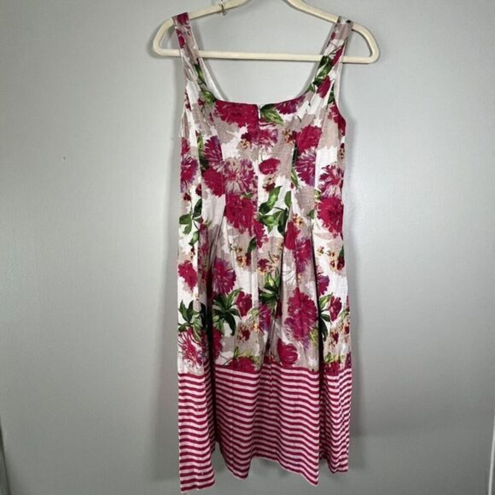 NINE WEST White Pink Tan Floral Striped Sleeveless Scoop Neck Floral‎ Dress Sz 4